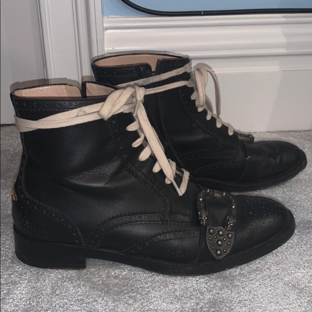 GUCCI black leather ankle boot king snake buckle - Picture 3 of 6